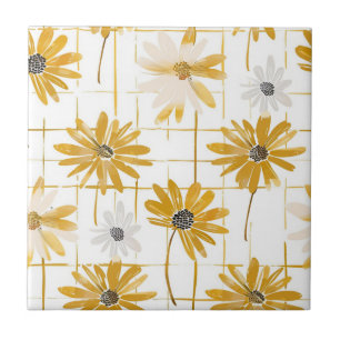 Carreau Fleurs jaunes et blanches - Plaid doré déprimé