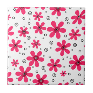 Carreau Fleurs marguerites rouges rétro arrière - plan été