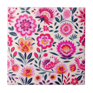 Carreau Fleurs mexicaines rose Fuchsia BOHO Chic Floral