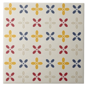 Carreau Fleurs motifs ornementales, beige, bleu marine