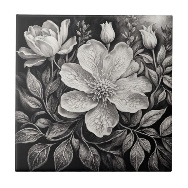 Carreau Fleurs noir et blanc (Devant)