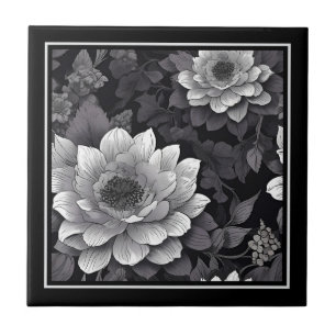 Carreau Fleurs noires et blanches