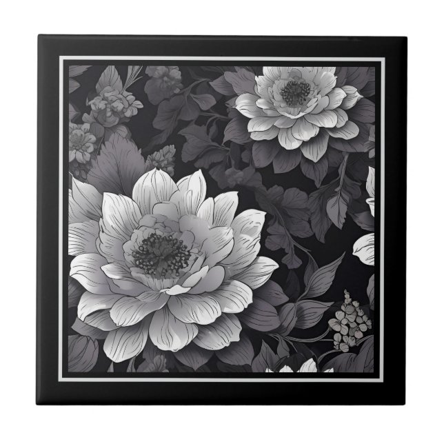 Carreau Fleurs noires et blanches (Devant)