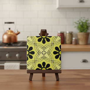 Carreau Fleurs noires sur Lime Green Arrière - plan Motif