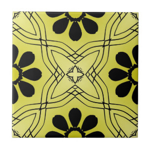 Carreau Fleurs noires sur Lime Green Arrière - plan Motif