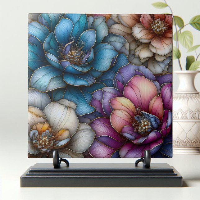 Carreau Fleurs opulentes aux accents dorés chatoyants (Créateur téléchargé)