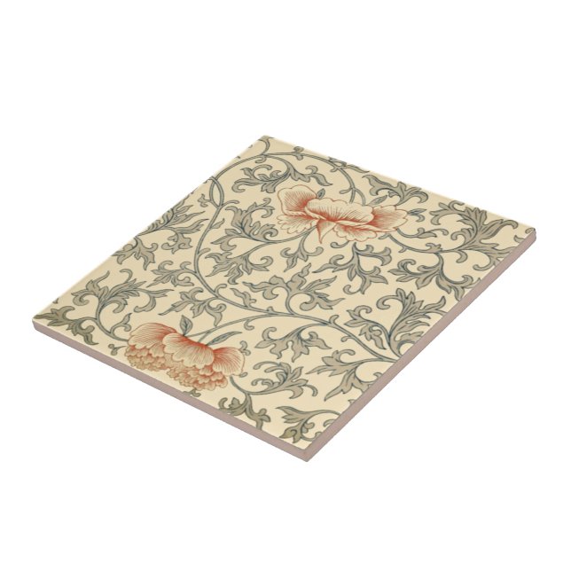 Carreau Fleurs orange pâle chinoises ~ Feuilles gris ~ * ~ (Côté)