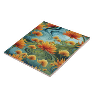 Carreau Fleurs Oranges Vibrantes Au Milieu De Blues Frotta