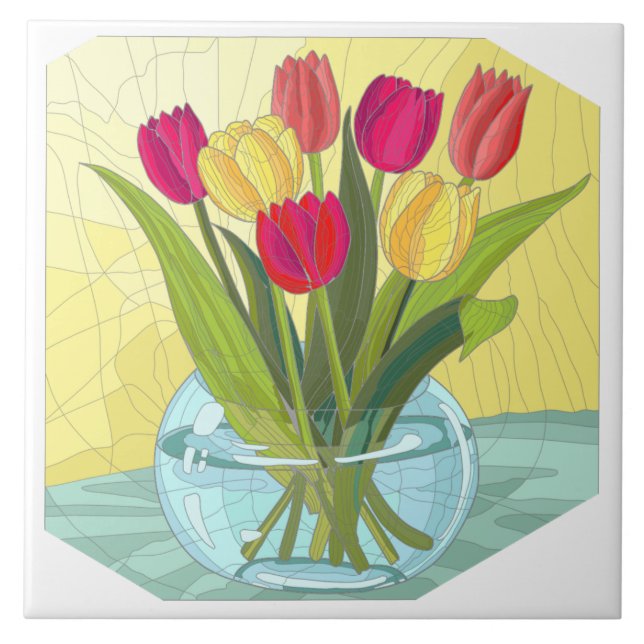 Carreau Fleurs peintes, vase de tulipes (Devant)