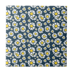 Carreau fleurs pétales blanches sur bleu marine