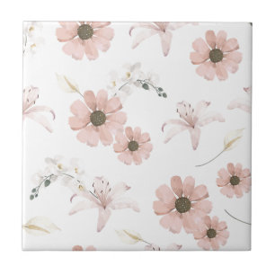 Carreau Fleurs roses aquarelle Art