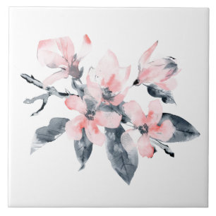 Carreau Fleurs roses et gris Aquarelle classique
