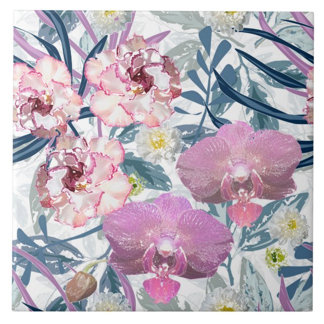 Carreau Fleurs roses et orchidées. (Devant)