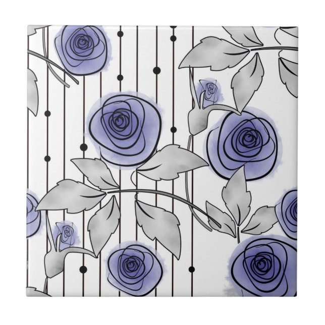 Carreau Fleurs roses modernes Abstraites violet gris blanc (Devant)