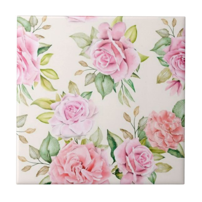Carreau Fleurs Roses romantiques Motif-23799 (Devant)