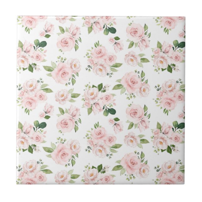 Carreau Fleurs roses, Roses roses, Fleurs Aquarelles (Devant)