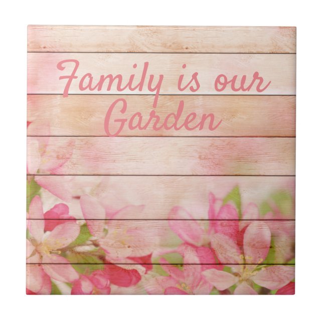 Carreau Fleurs roses rustiques sur bois (Devant)