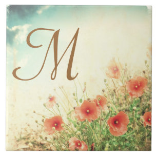 Carreau Fleurs roses sauvages dans le champ Monogramme Dis