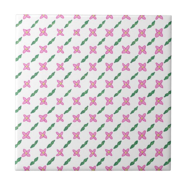 Carreau Fleurs roses Vert Motif Feuille Carrelage Trivet (Devant)