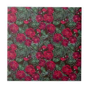 Carreau Fleurs rouges, aquarelle motifs floraux.