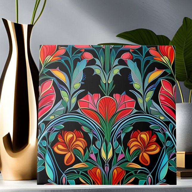 Carreau Fleurs rouges Art Déco Art Nouveau (Créateur téléchargé)
