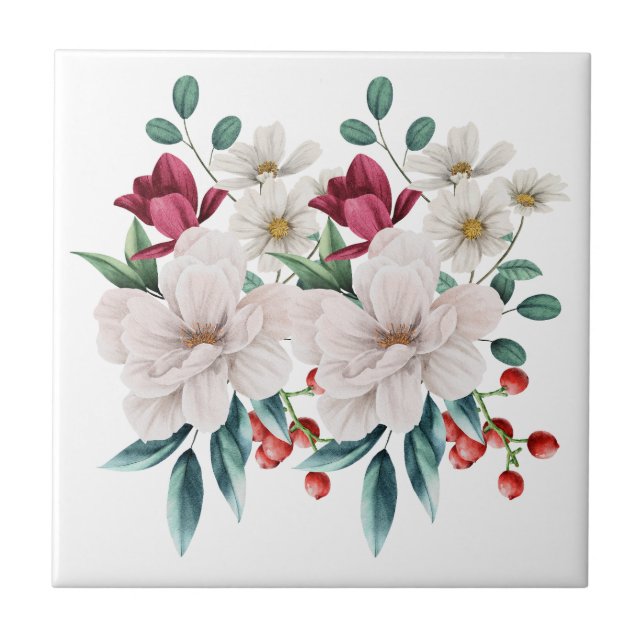 Carreau Fleurs Rouges Blanches Fleurs Florales Cuisine Sal (Devant)