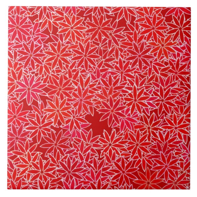 Carreau Fleurs rouges et coralliennes, arrière - plan roug (Devant)