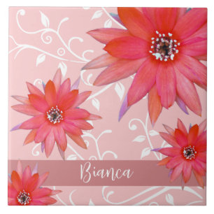 Carreau Fleurs Rouges Fantaisistes Feuilles Tourbillonnant
