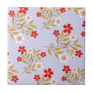 Carreau Fleurs rouges jolies de style vintage sur motif bl