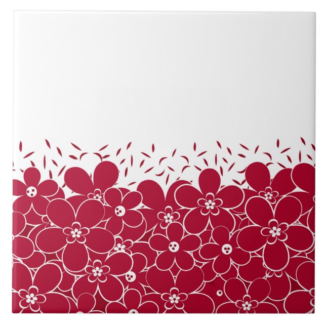 Carreau Fleurs rouges marguerites sur arrière - plan blanc (Devant)