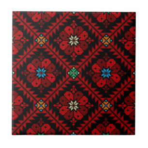 Carreau Fleurs rouges Palestine Broderie tatreez Motif