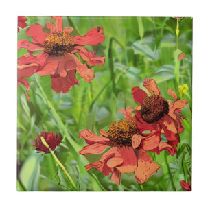 CARREAU FLEURS ROUGES RUDBECKIA