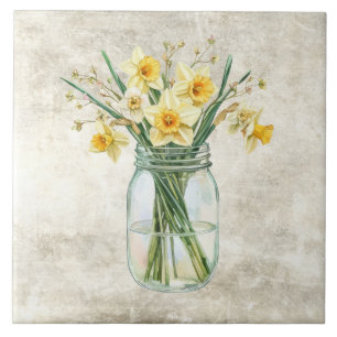 Carreau Fleurs rustiques jonquilles dans un vieux pot