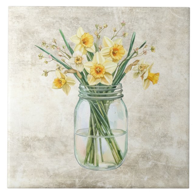 Carreau Fleurs rustiques jonquilles dans un vieux pot  (Devant)