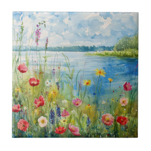 Carreau Fleurs sauvages au bord d'un lac