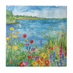 Carreau Fleurs sauvages au bord d'un lac
