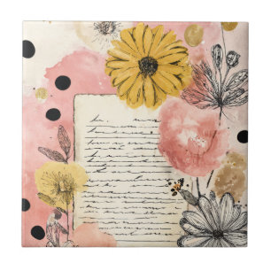 Carreau Fleurs sauvages Cottagecore sur une vieille page d