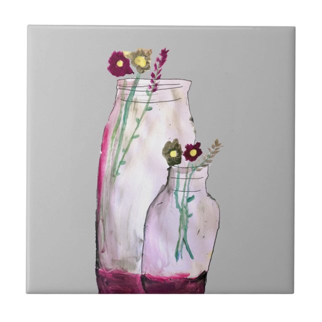 Carreau Fleurs sauvages d'aquarelle Whimsical en vase (Devant)