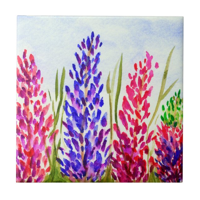 Carreau Fleurs sauvages de loup d'art floral d'aquarelle (Devant)