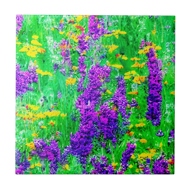 Carreau Fleurs sauvages d'été dans un champ vert (Devant)