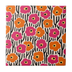 Carreau Fleurs sauvages Motif rose chaud et orange
