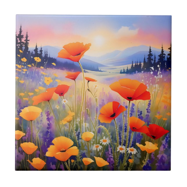 Carreau Fleurs sauvages paysagers florissants en aquarelle (Devant)