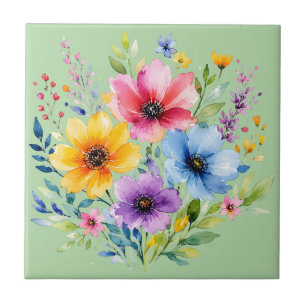 Carreau Fleurs sauvages peintes à l'aquarelle