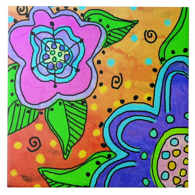 Carreau Fleurs sauvages Peinture numérique Abstraite (Devant)