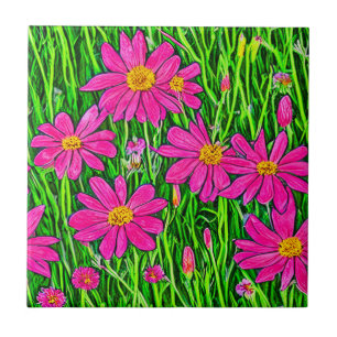 Carreau Fleurs sauvages rose fuchsia dans un champ
