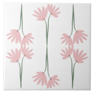 Carreau Fleurs sauvages roses dessinées à la main en blanc