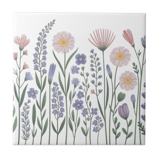 Carreau Fleurs sauvages simples élégantes mignonnes et fém (Devant)
