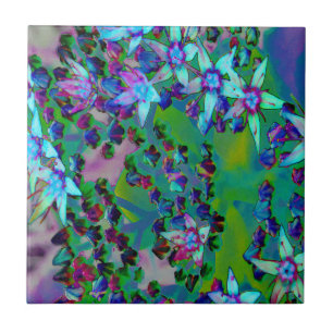 Carreau Fleurs Succulentes Sedum en Aqua, Violet et Bleu