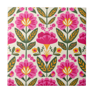 Carreau Fleurs Talavera mexicaines Fuchsia Rose Floral 