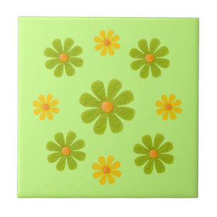 Carreau Fleurs vert clair et jaunes de ressort pour la